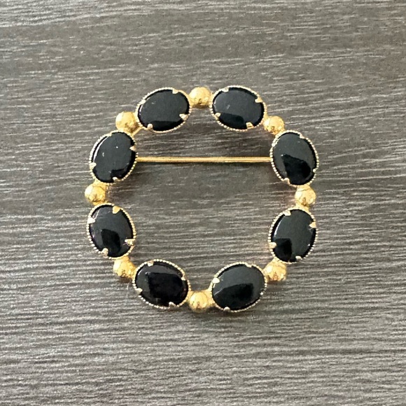 Vintage Bal-Ron 12k G.F. Black Onyx Brooch Pin - Picture 1 of 3